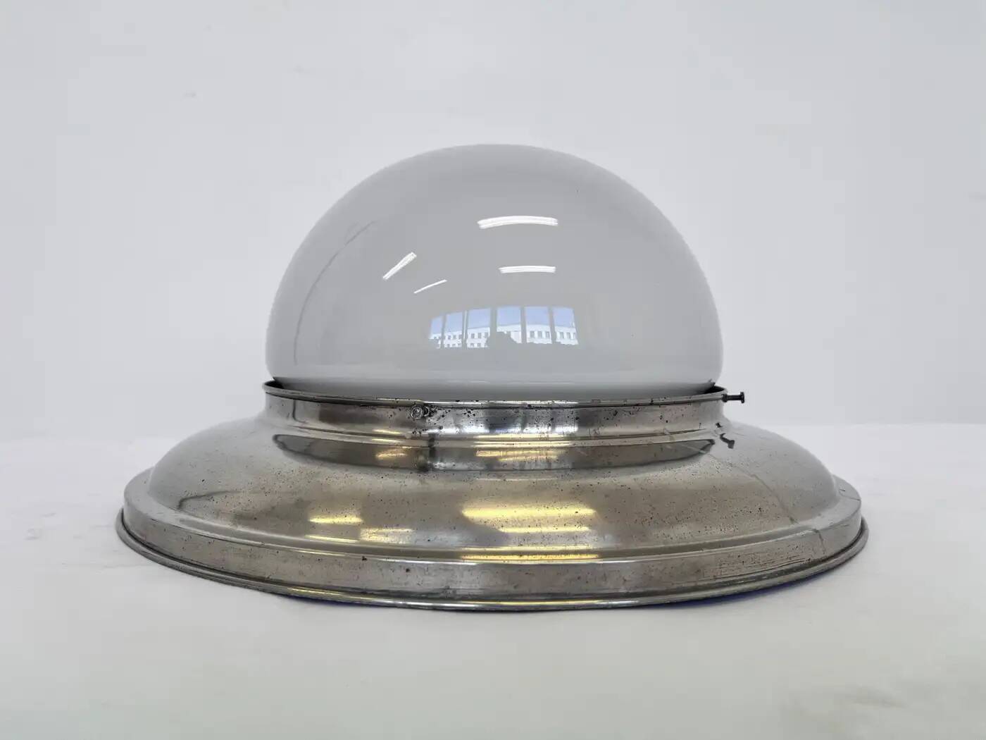 Set of three large chrome Bauhaus ceiling or wall lamps/flushmounts, 1930s