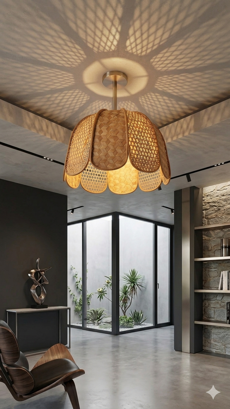 Rattan and wicker lampshade