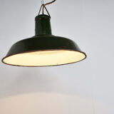 Vintage dark green enamel industrial pendant lights, 1960s