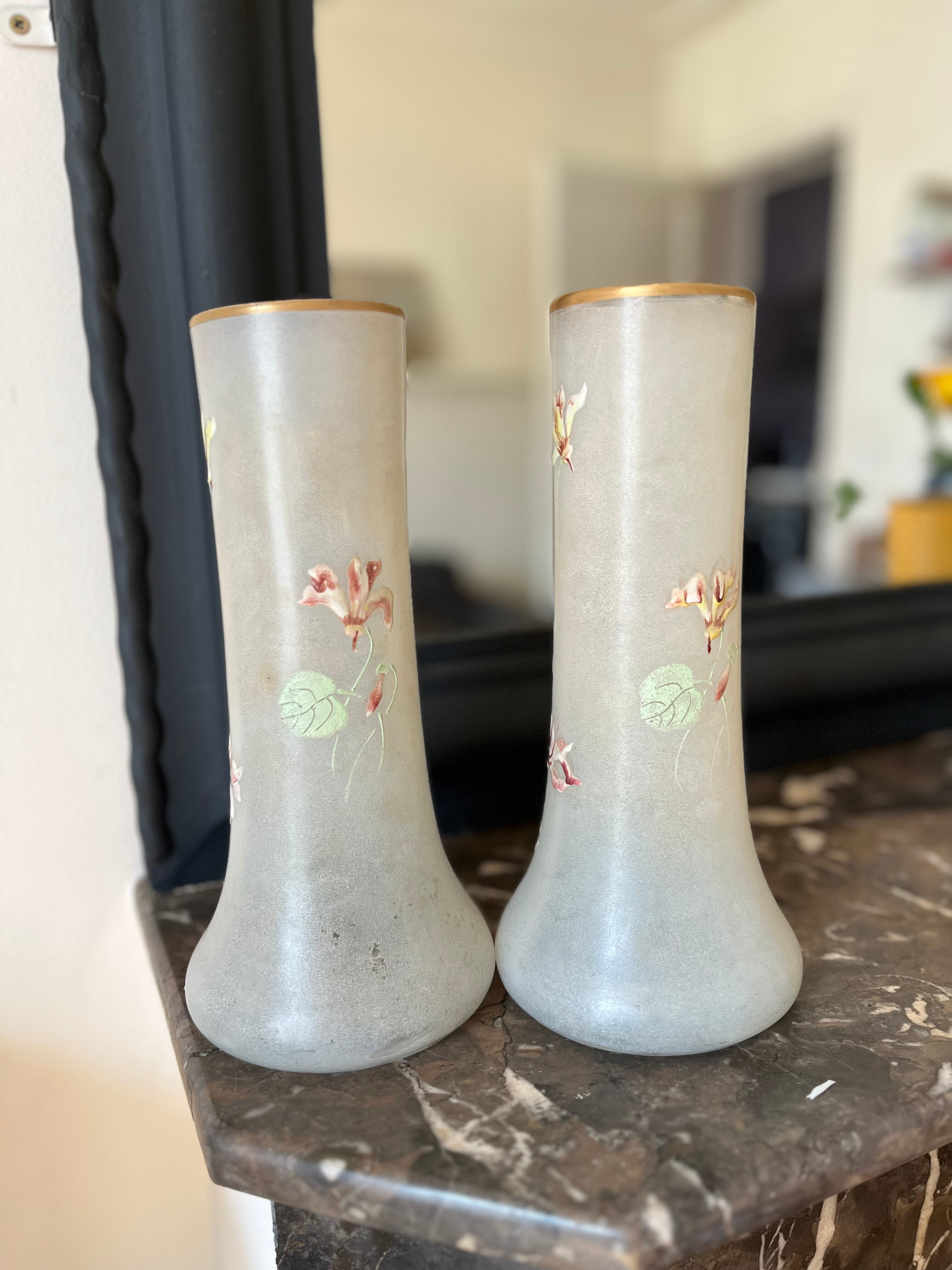 Pair of vases with flower motif by Legras late nineteenth early twentieth century