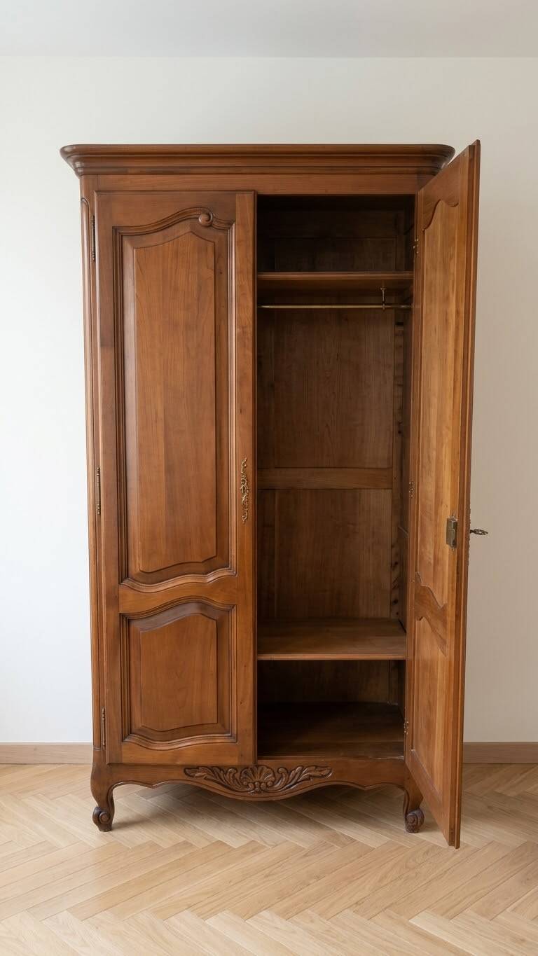 Antique wooden wardrobe in vintage style