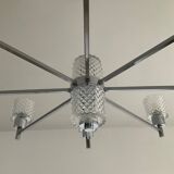 Vintage Italian chandelier from the 60s in chromed metal and glass