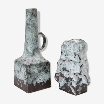 Duo of modernist ceramic vases and brutalist 1960-70 by ES-Keramik Germany