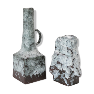 Duo of modernist ceramic vases and brutalist 1960-70 by ES-Keramik Germany