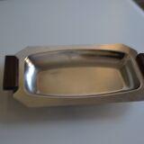 Art Deco serving dish in chrome metal with ebony handles.