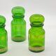 Series of 4 vintage green glass jars, Belgium,