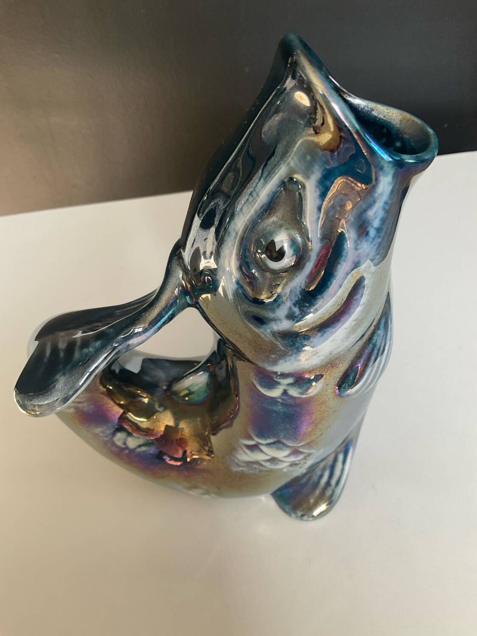 Vintage iridescent porcelain fish dish