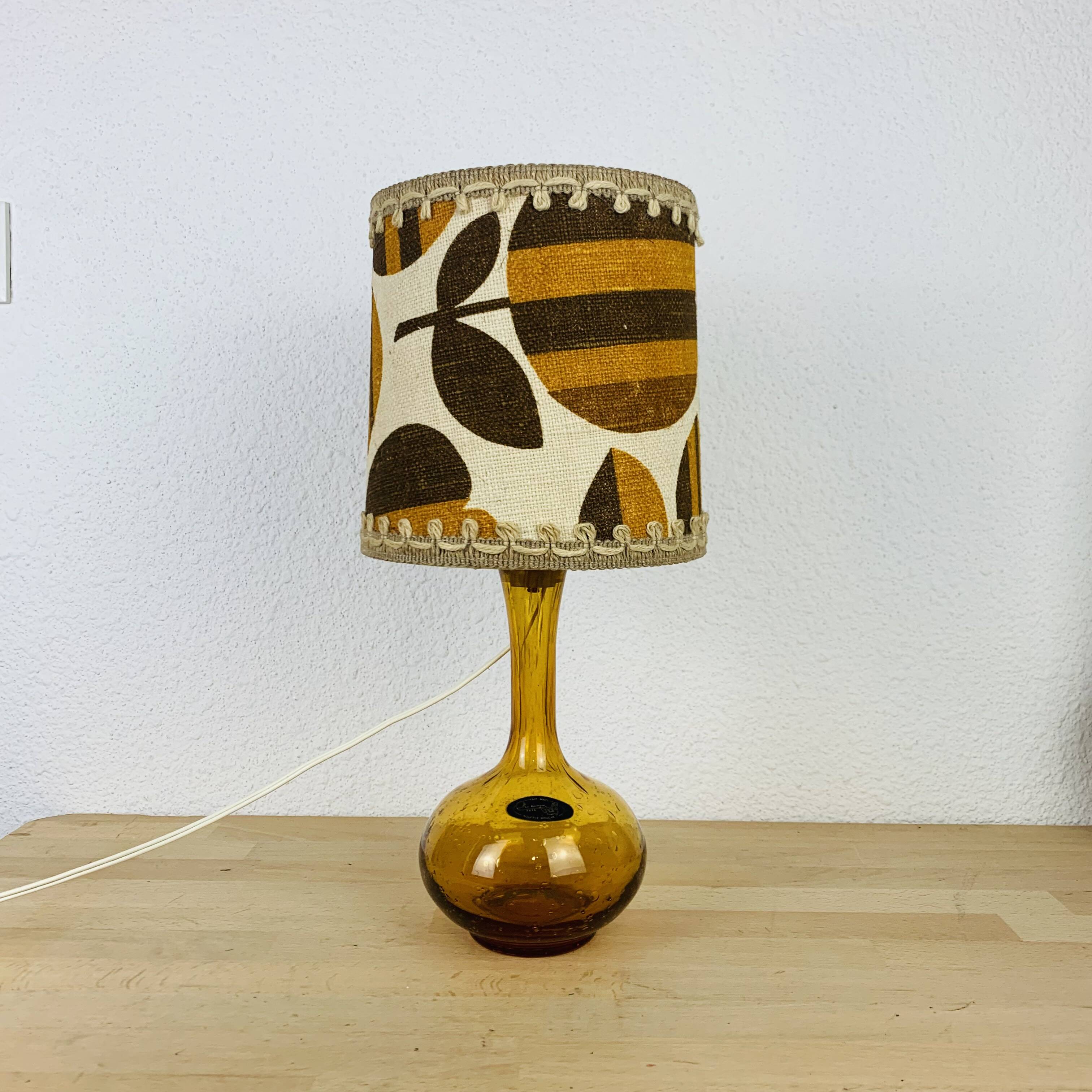 Amber bubble glass bottle lamp from the 70s