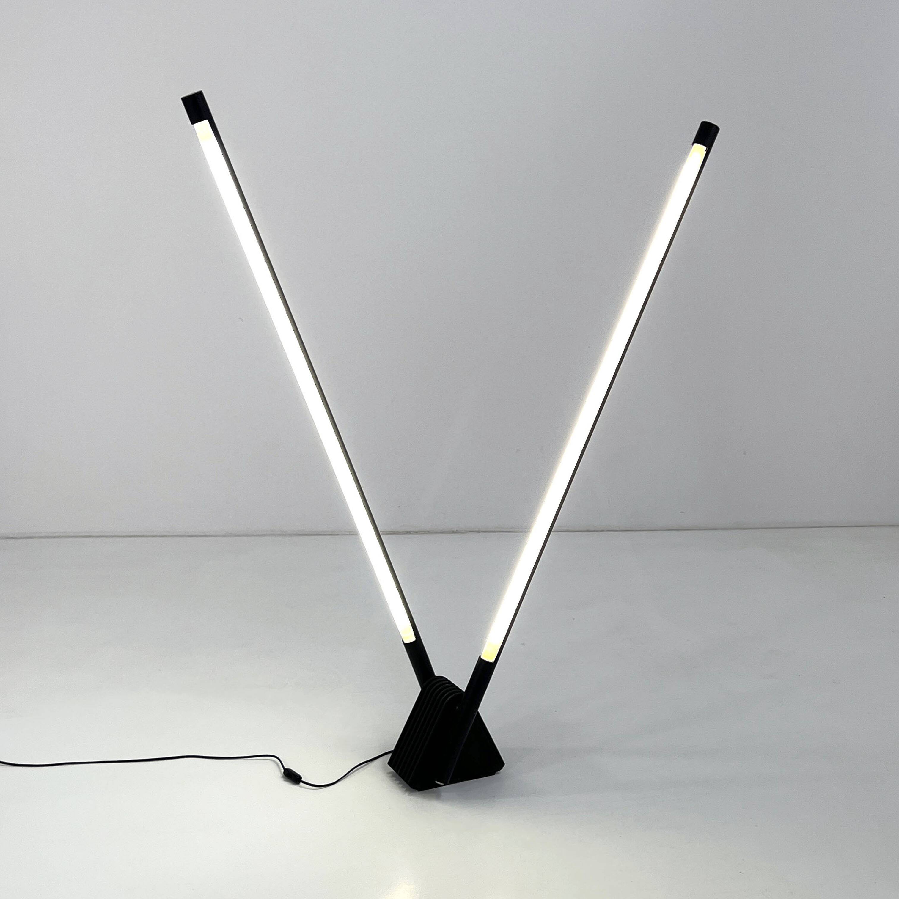 Sistema Flu black floor lamp by Rodolfo Bonetto for Luci Italia, 1980
