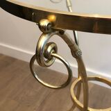 Neoclassical style tripod pedestal table in brass and round glass top in the taste of the House