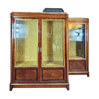 Paire De Vitrines En Marqueterie De Style Louis XVI XIX Eme Siècle