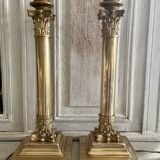 Pair of brass and bronze column lamp 44cm