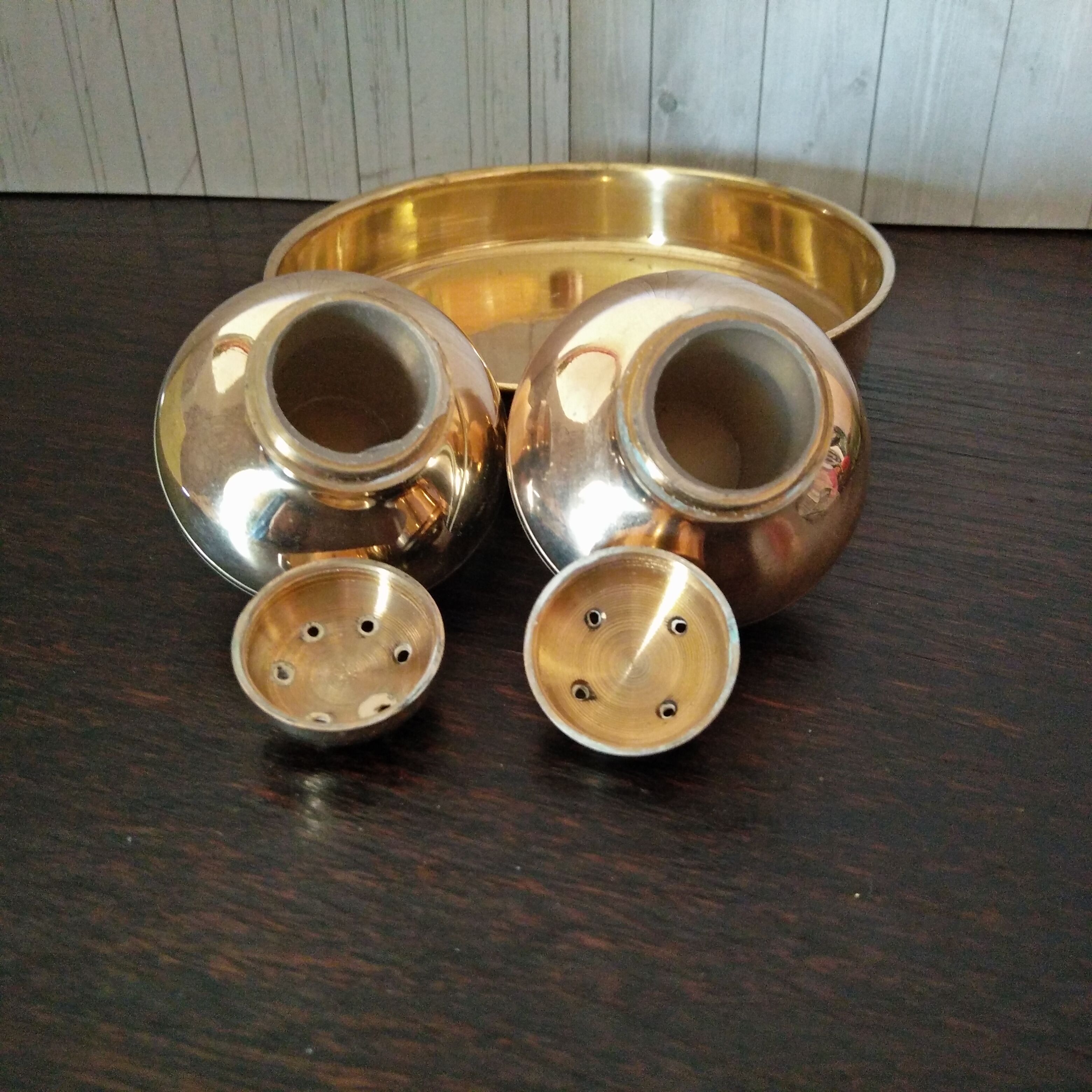 Set 3 pieces salt shaker pepper salting gilded copper
