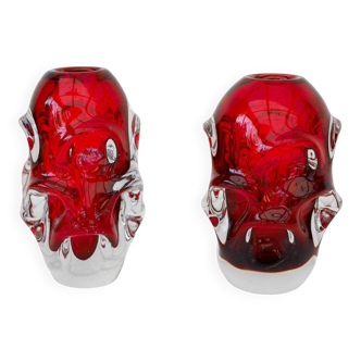 Red crystal vases by Augustsson for Åseda, set of 2