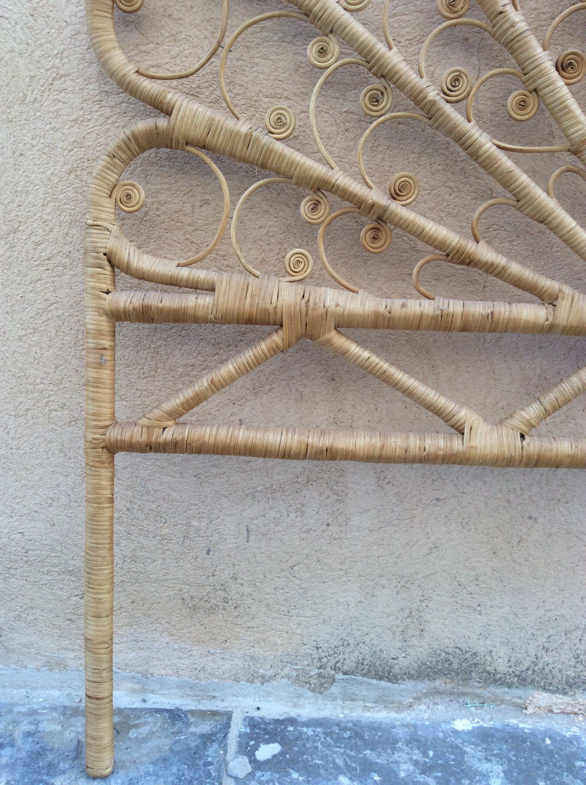 Vintage peacock wicker headboard