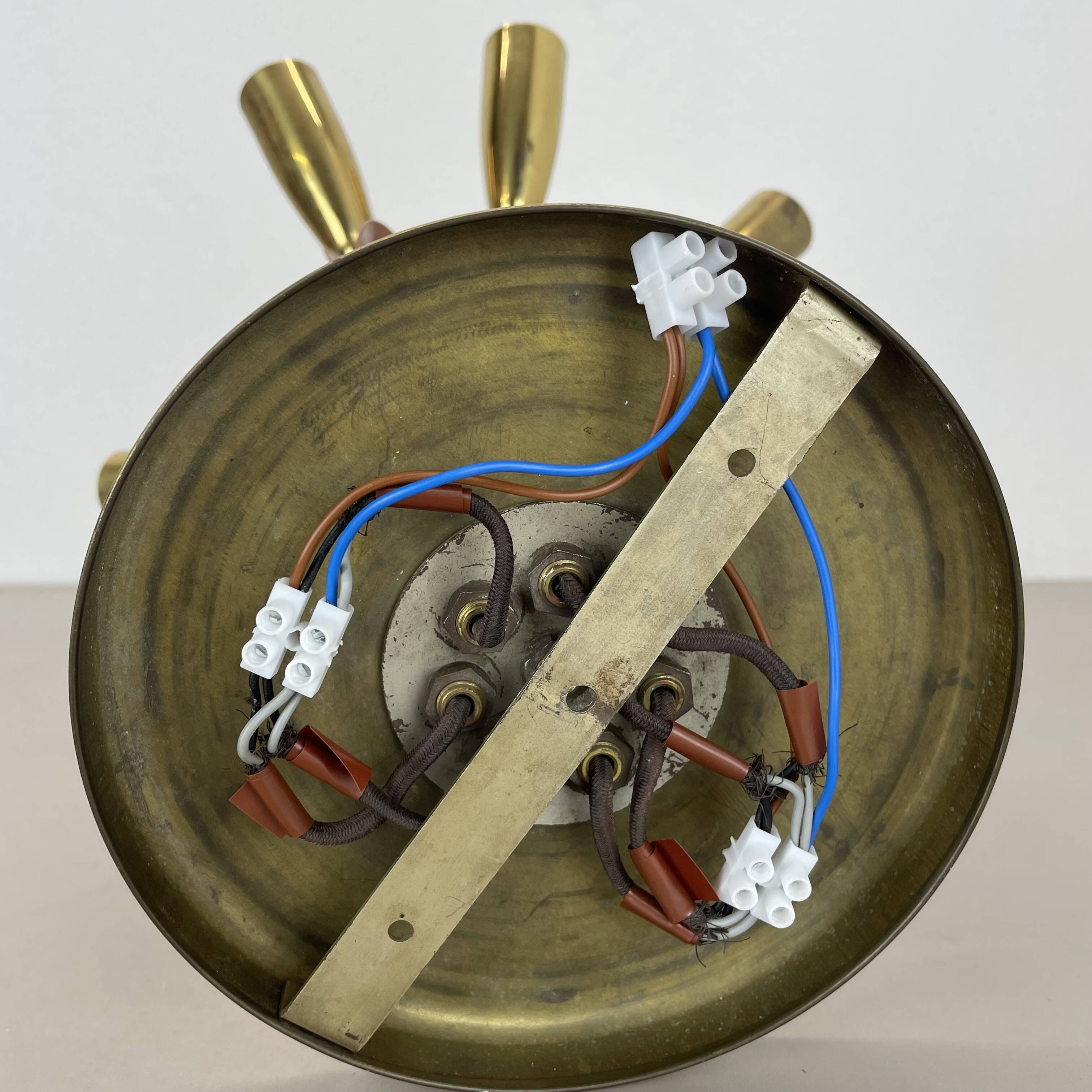 Brass Italian Stilnovo Style Theatre Ceiling Light Flush Mount, Italy, 1950