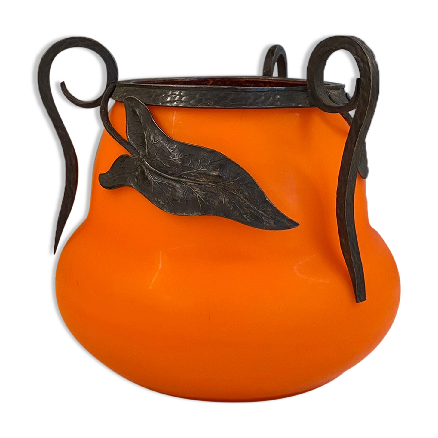 Orange glass vase, signed Val, 30s/40s