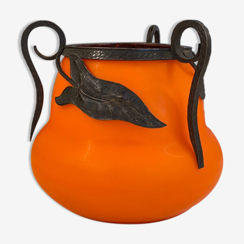 Orange glass vase, signed Val, 30s/40s