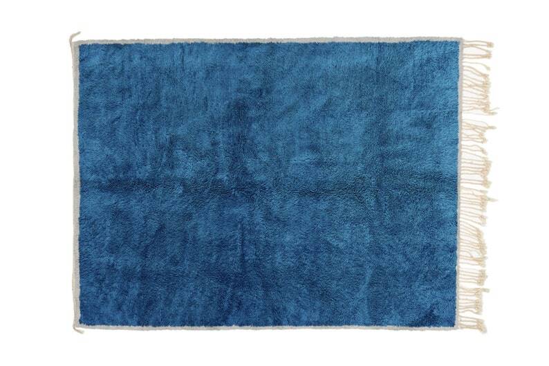 Moroccan blue rug with orange, black, gray, brown square 250cmx150cm