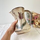 Ceramic pitcher from Les grottes dieulefit with floral pattern from the 1970s