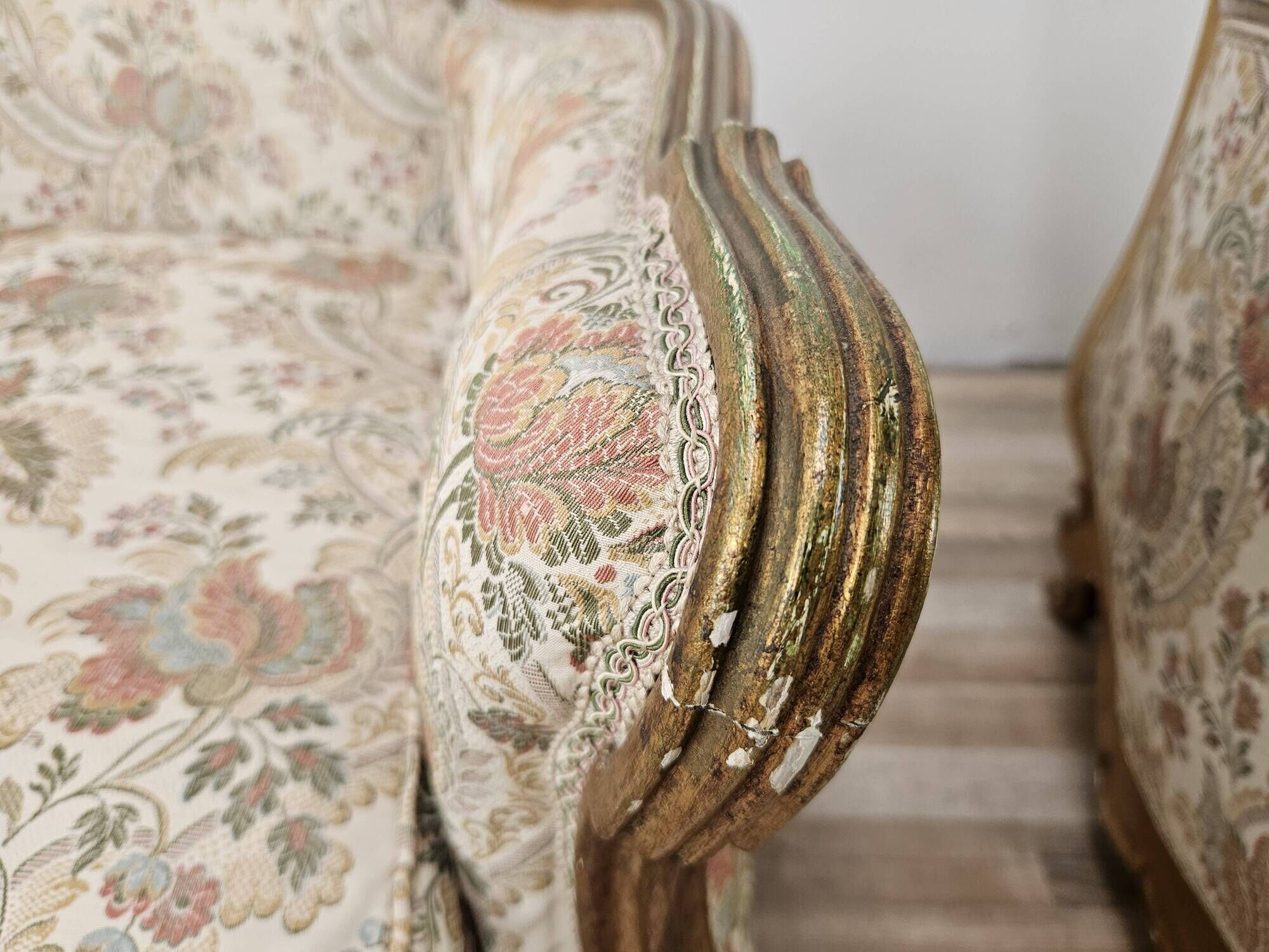 20th Century Italian Baroque Style Bergère Armchairs in Carved and Gilded W