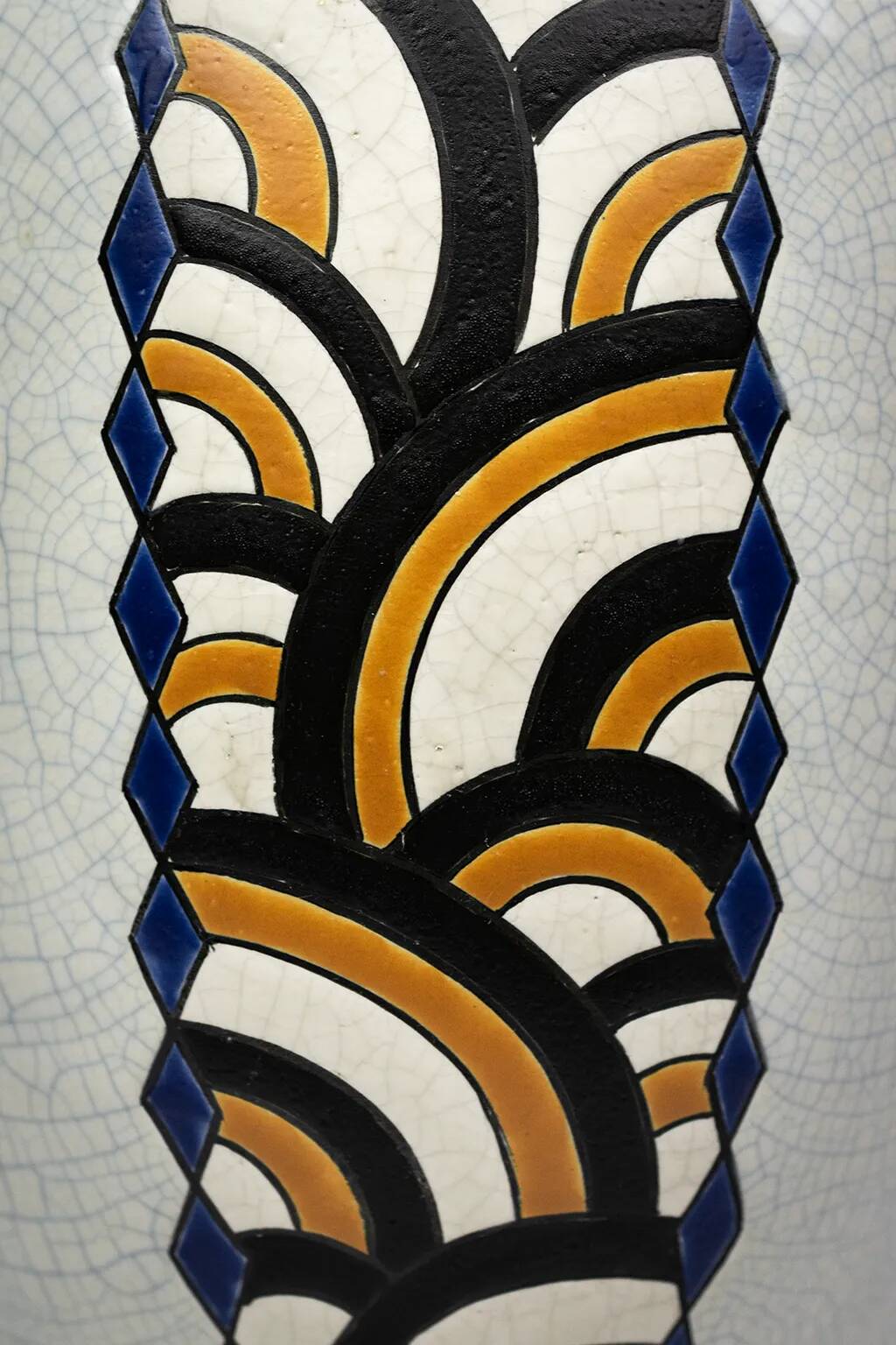 Art Deco vase from the Nimy pottery — geometric design, Belgium circa 1940.