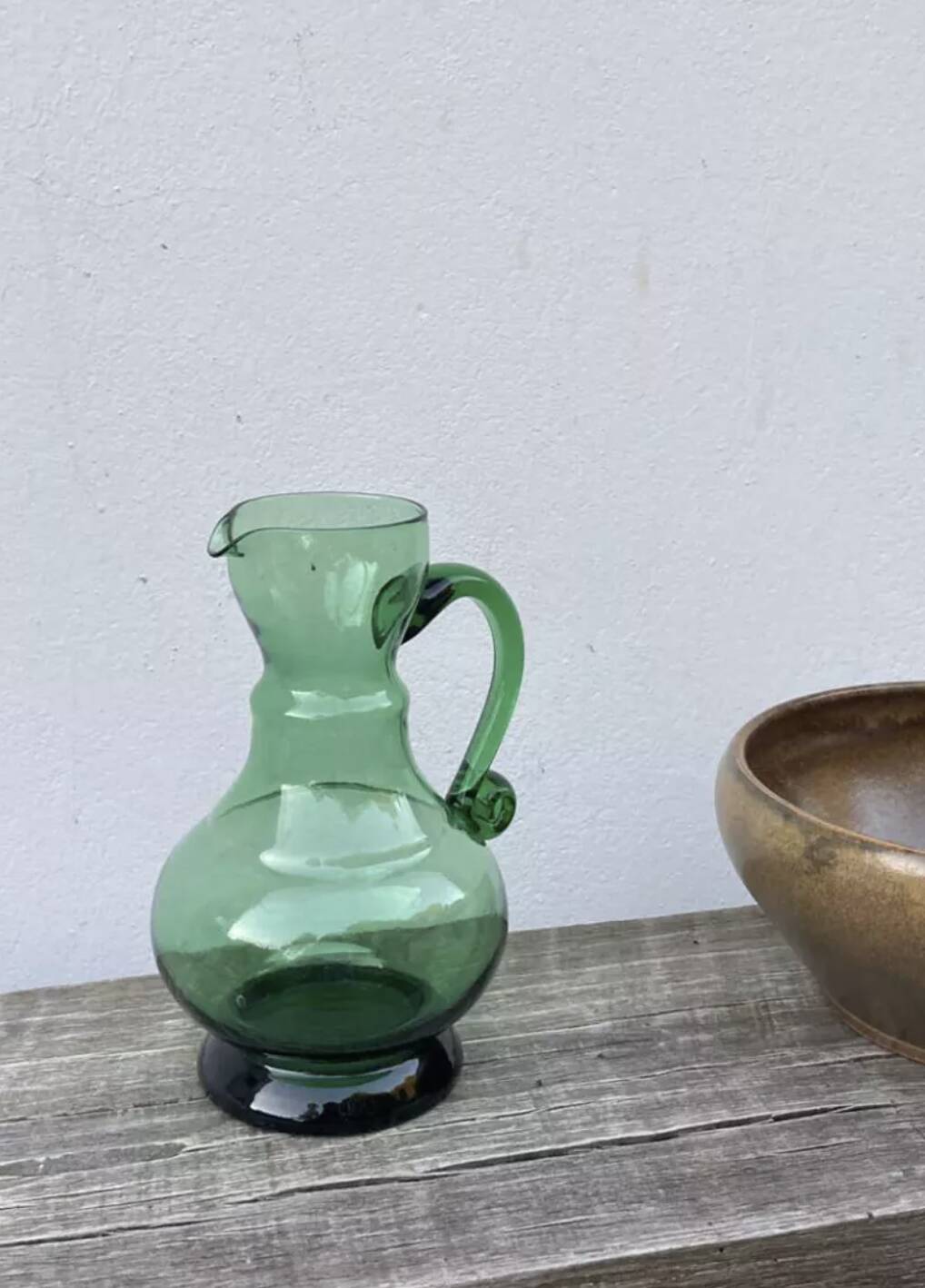 Vintage green blown glass pitcher