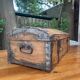 Antique French Wood Iron and Hide Handmade Wood Chest or Trunk