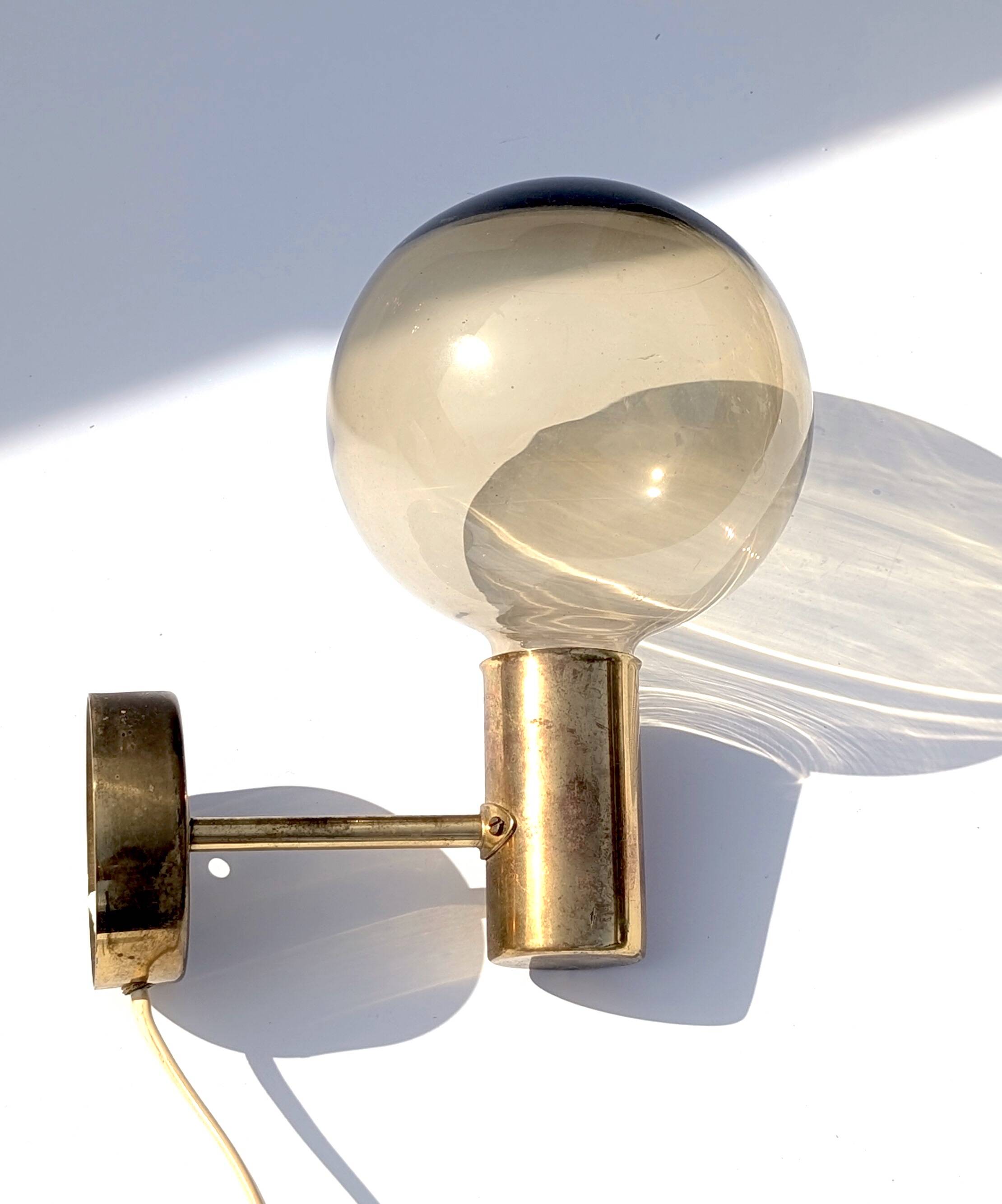 Brass and smoked glass wall lights Model V149 - Hans-Agne Jakobsson