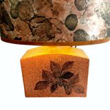 Signed lamp, terracotta base with original shade, Vintage – 1980