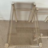 Vintage nesting tables Boutboul - cream metal and smoked glass - 70s design.