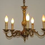 French Vintage Mid-Century Bronze 5-Light Traditional Style Chandelier