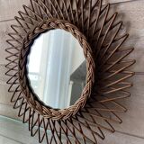 Miroir soleil osier vintage