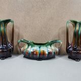 Pair of Vases + Art Nouveau Planter Slip / Faience BELGIUM
