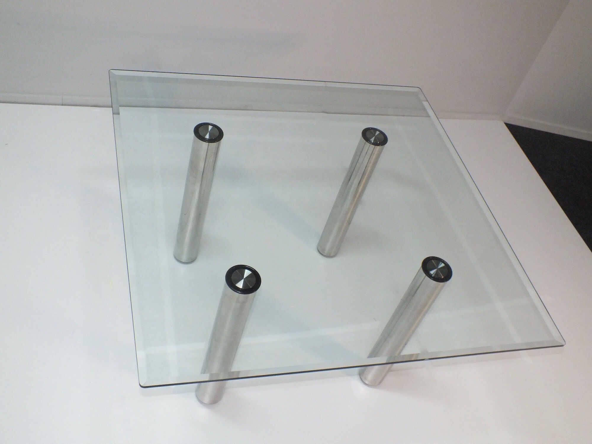 Brentano square glass dining table by Emaf Progetti for Zanotta Italy 1980s