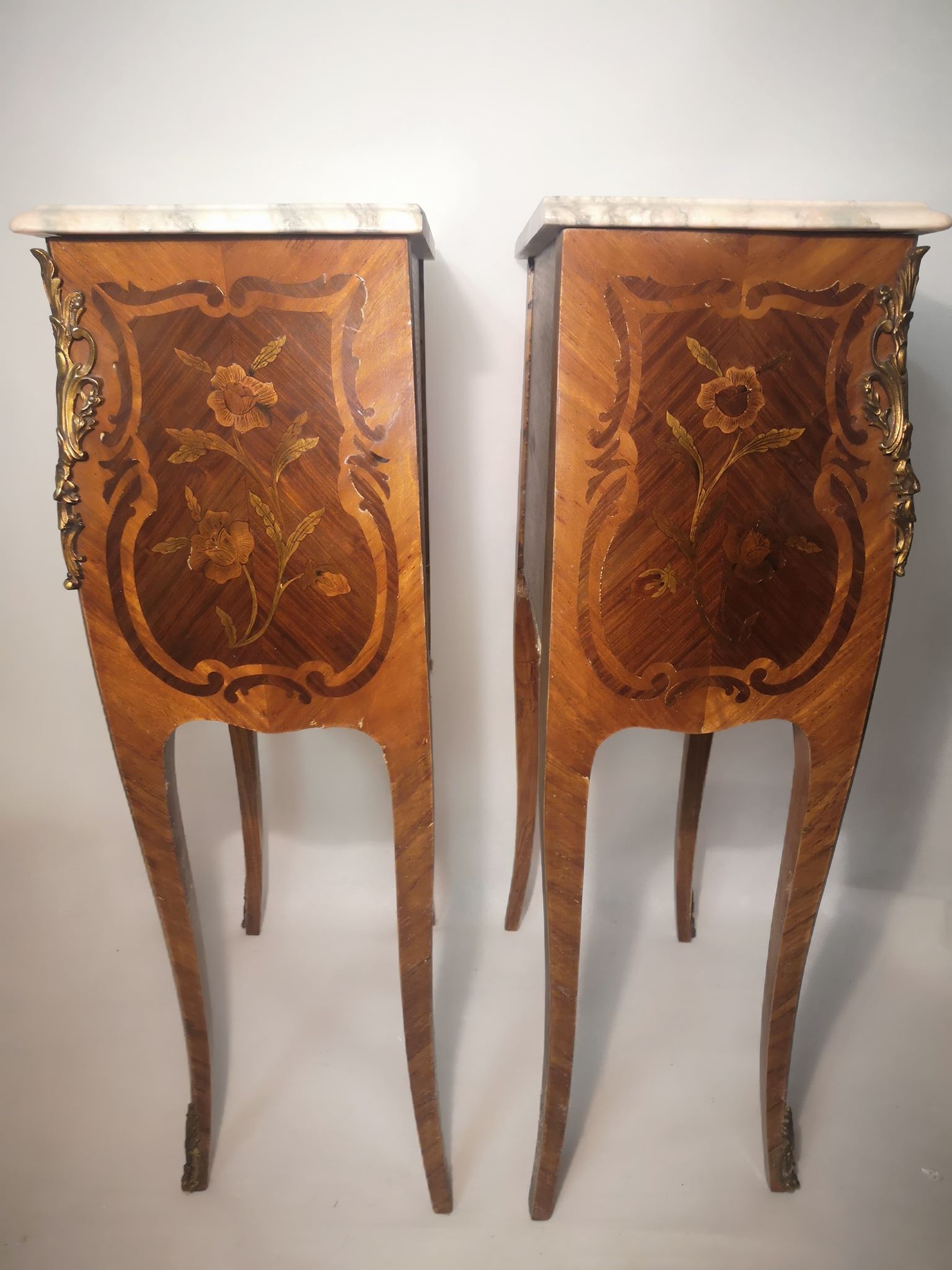Pair of rose wood bedsides and marble top