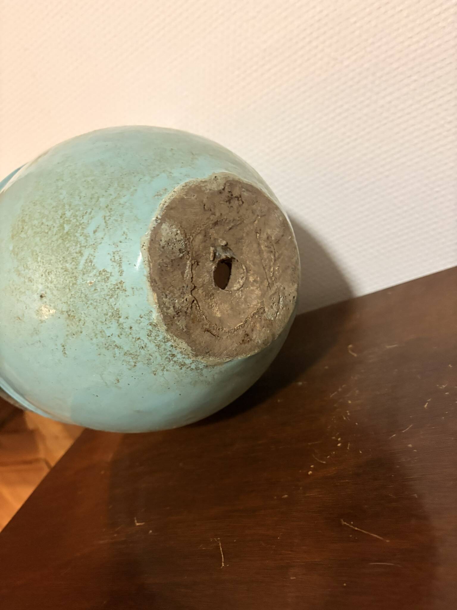 Old Flower Pot Ceramic Terracotta Glazed Varnished Blue Planter