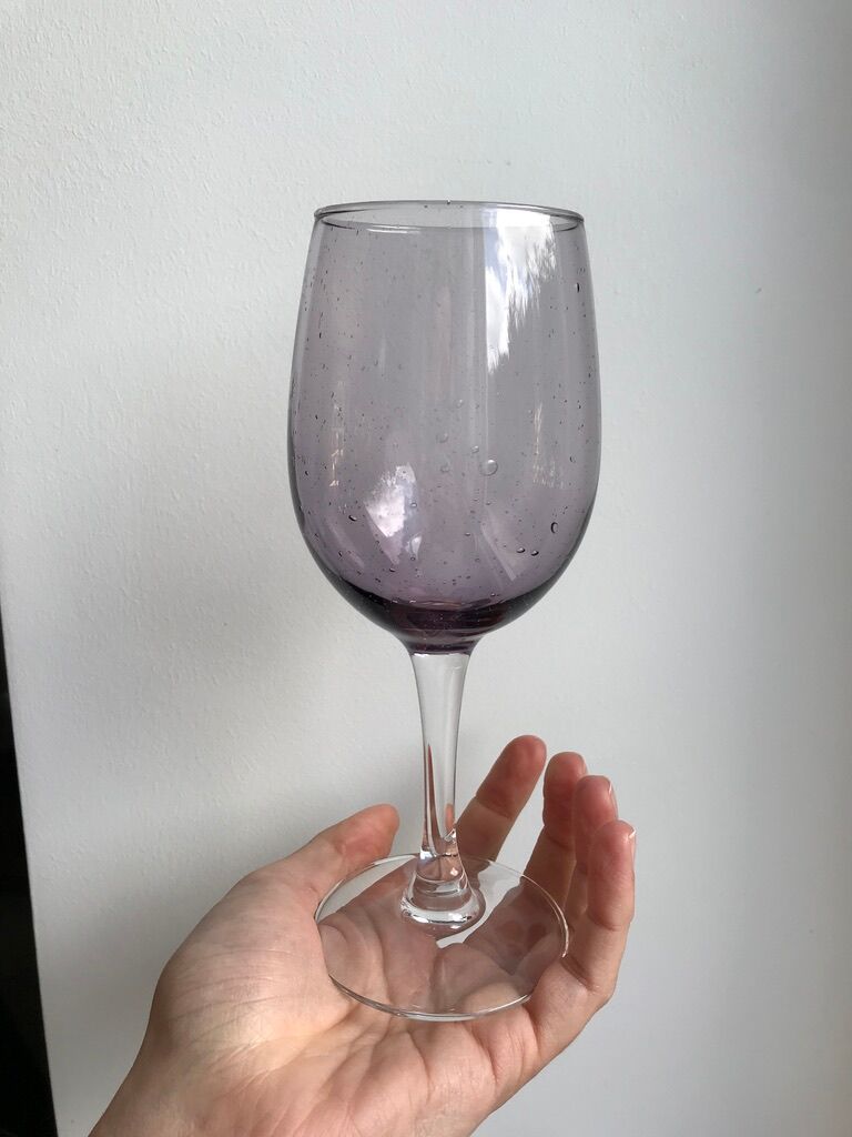 set of 5 wine glasses in purple bubble glass 70s