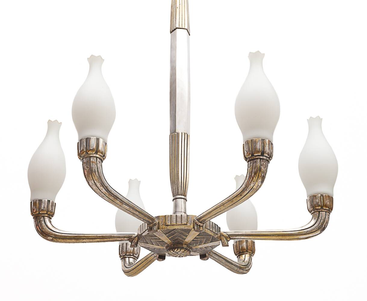 Art Deco silver-plated brass chandelier, 1920