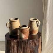 Pot ovale en grès mat beige, 1 anse