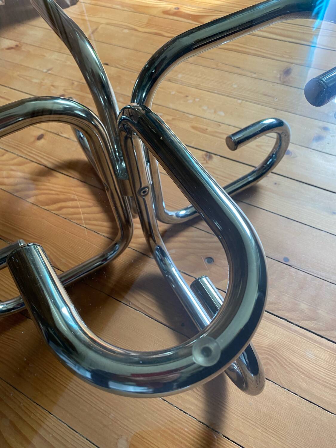 Vintage glass and chrome coffee table