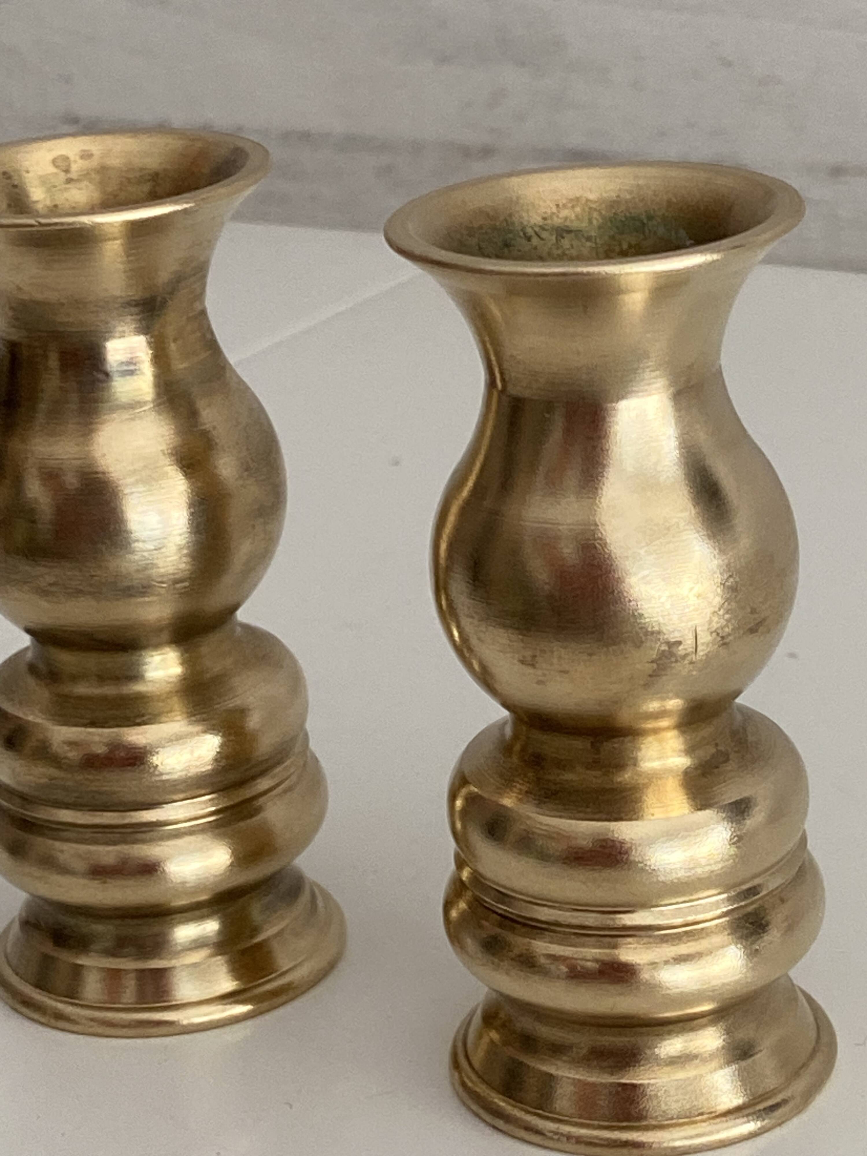 Atypical Duo of Candle Holders Candlesticks Solid Turned Brass