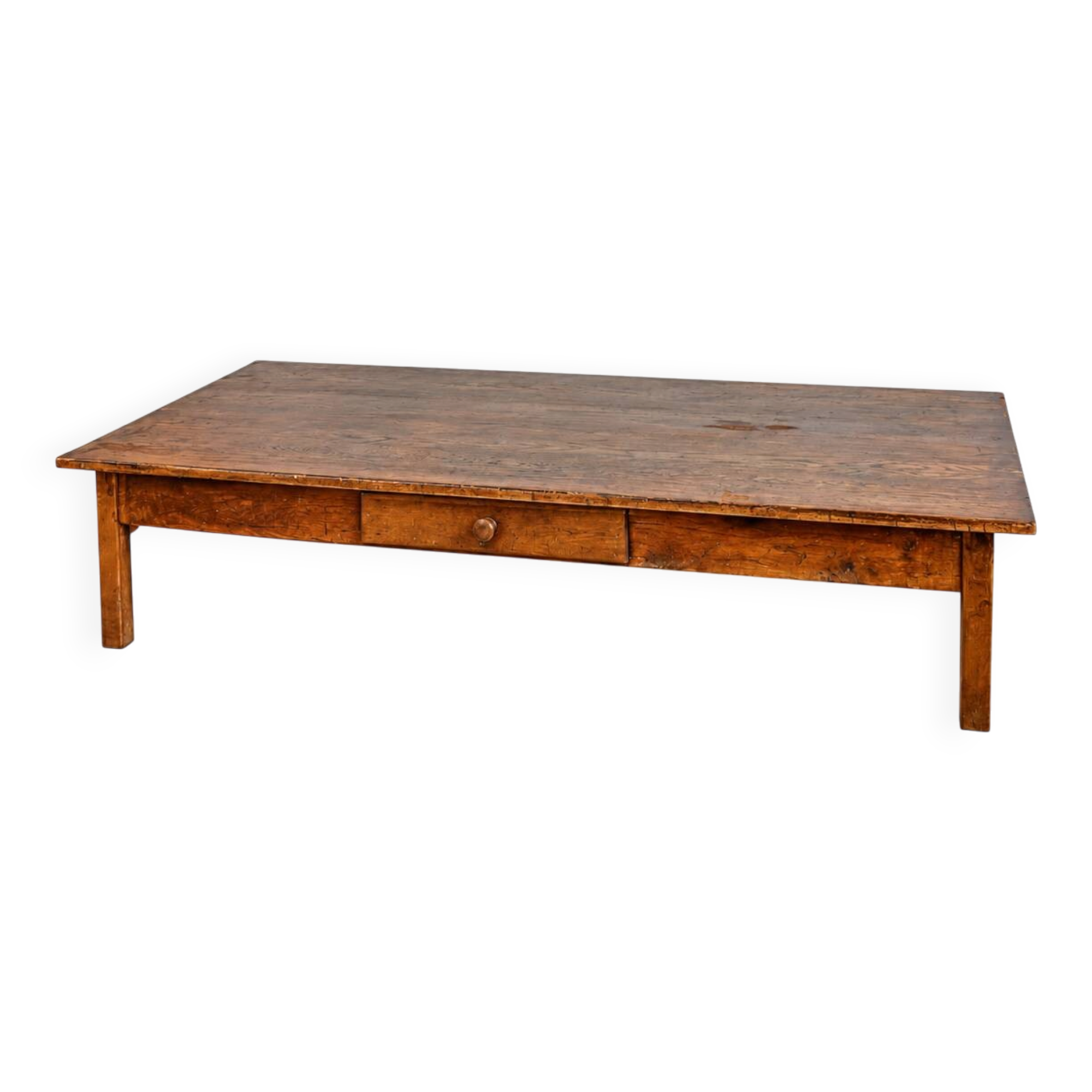 Oversized Vintage Oak Coffee Table with Two Drawers
