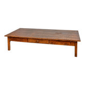 Oversized Vintage Oak Coffee Table with Two Drawers