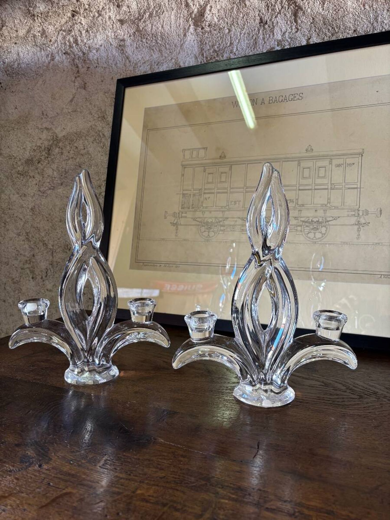 Pair of crystal candlesticks Vannes le Chatel Lorraine