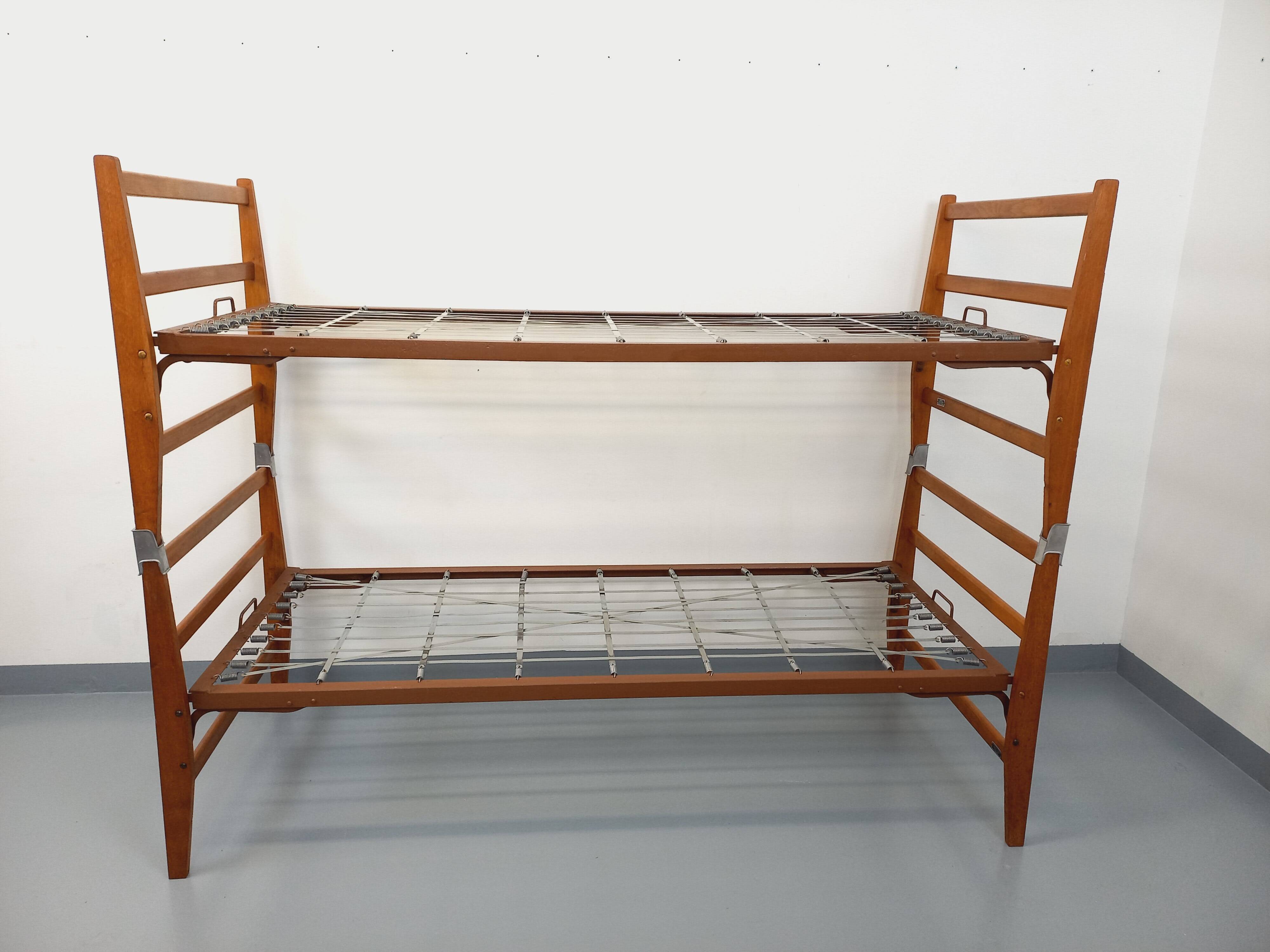 Pair of vintage stackable daybeds in oak wood and metal from the 60s