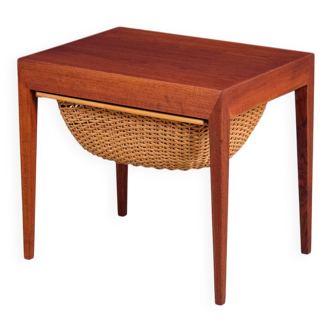 Mid-Century Teak Nightstand or Sewing Table by Severin Hansen for Haslev Møbelsnedkeri, Denmark, 1950s