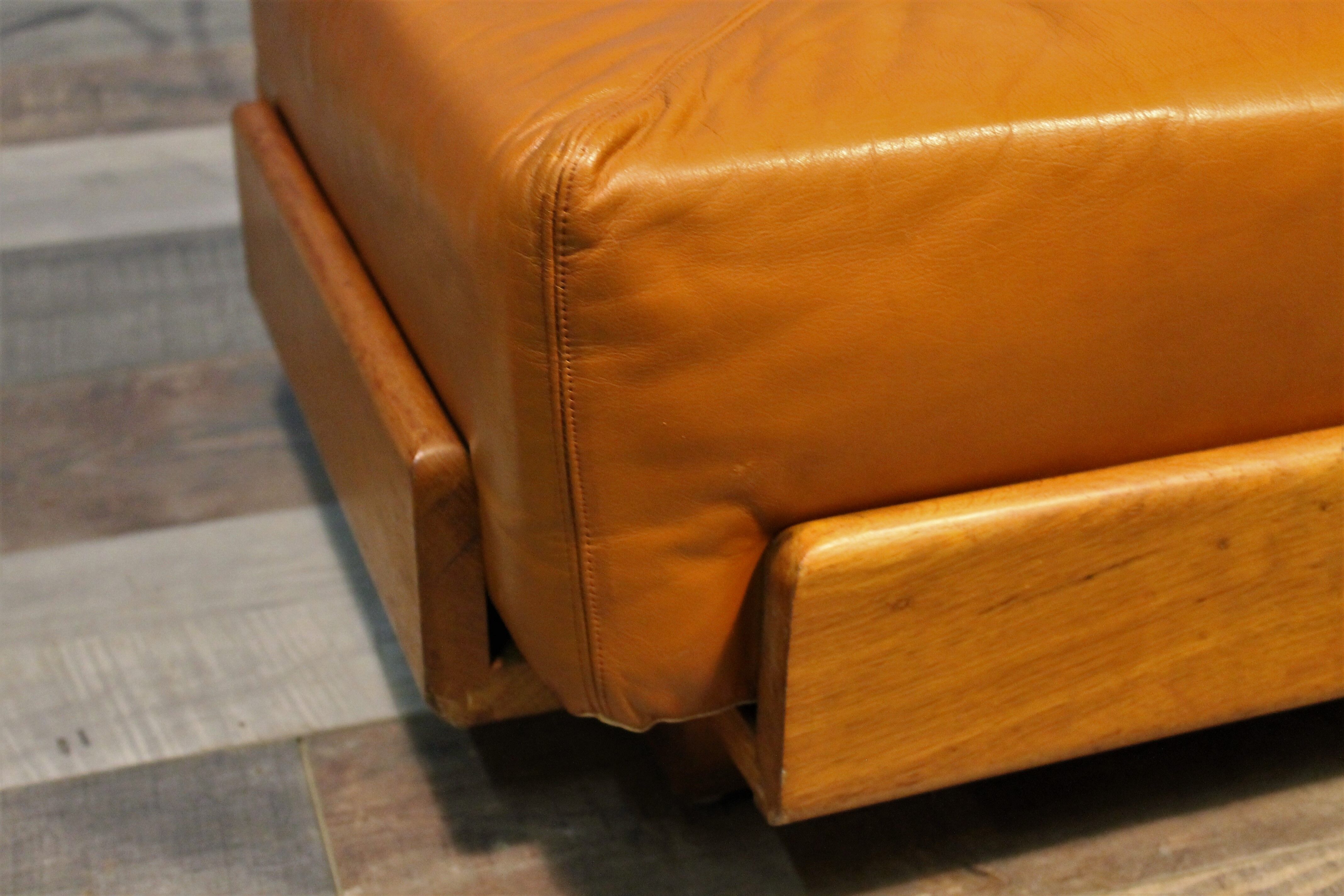 Stool / Ottoman Scandinavian leather & wood 1960