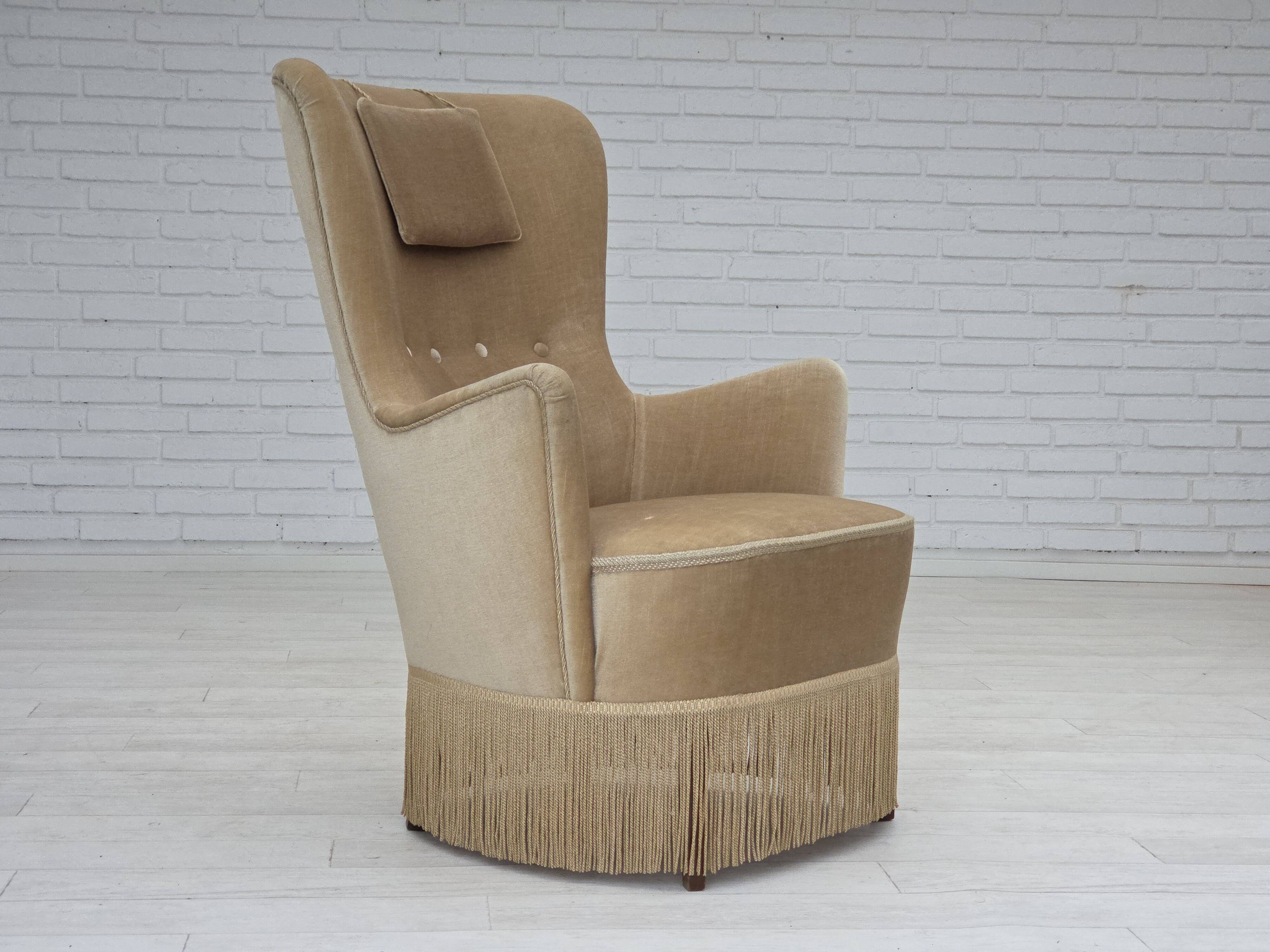 1960s, Danish armchair in green/brown furniture velour, original condition.