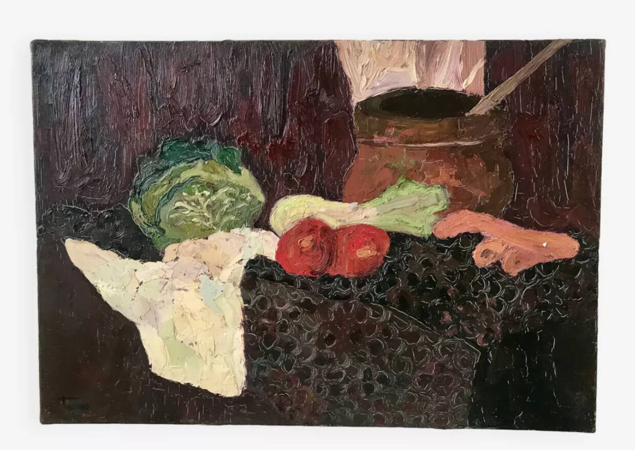 Oil painting on canvas still life fruit 1950